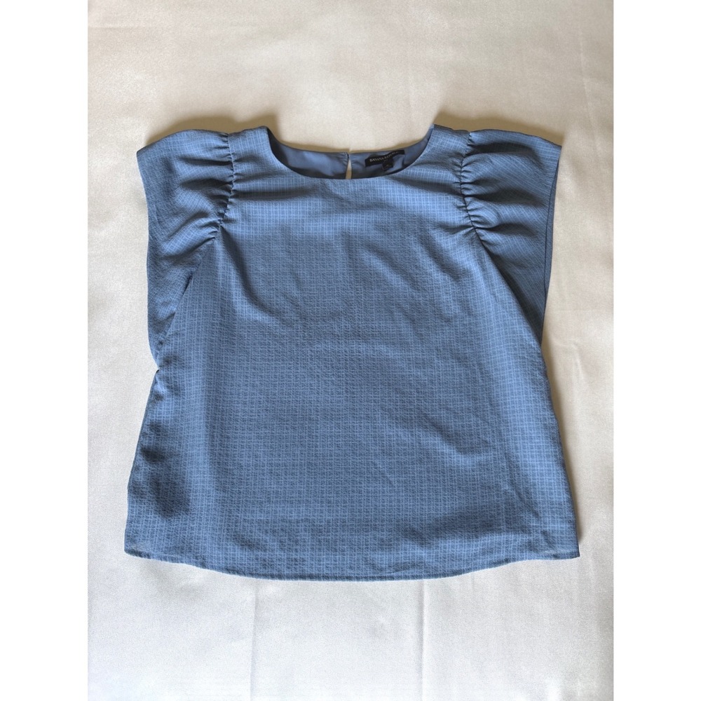 Banana Republic Womens Blue Grid Flutter Sleeve Blouse Top Medium Lined Keyhole